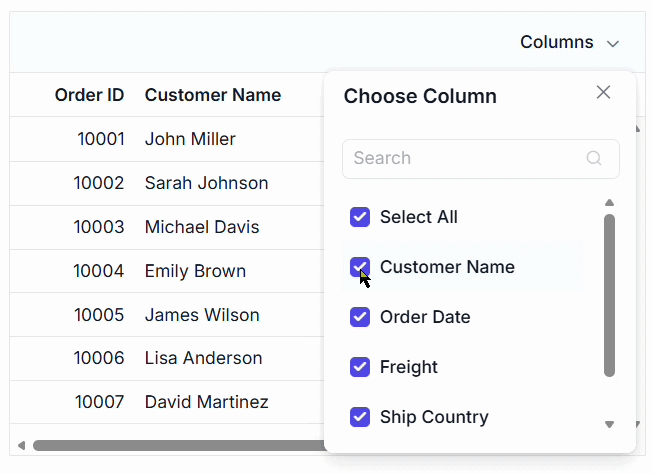 DataGrid show hide column with immediate mode